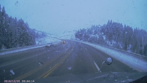 SUV on Snowy Highway Collides Head On with Semi