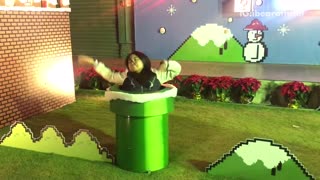 Music black hair woman dances on set of super mario brothers