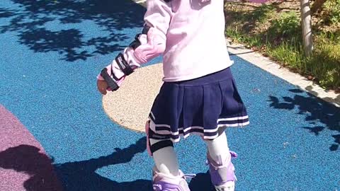 Roller skating at the playground