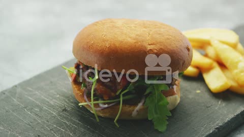 Juicy delicious burger on plate