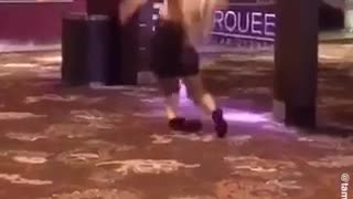 Drunk girl heels falls down on carpet and scorpions