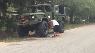 Reseating military tire on a bobbed M35A2 deuce