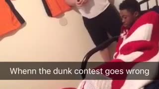 Guy tries dunking but falls from chair