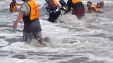 Canoe Full Of People Completely Misses The Wave And End Up Bottoms Up In The Water
