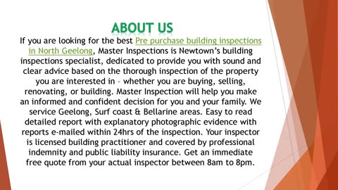 If you are looking for the best Pre purchase building inspections in North Geelong