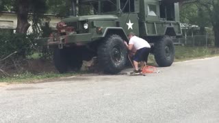 Reseating military tire on a bobbed M35A2 deuce