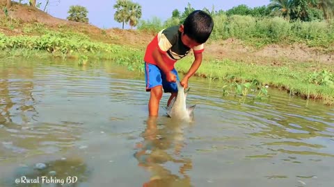 Really Amazing Fishing Video | Traditional Boy Catching Fish By Hand in Pond Water