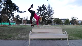 Flexible Girl Does Handstand on Bench