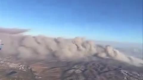 An overhead perspective of the extensive wildfire raging in Greece.