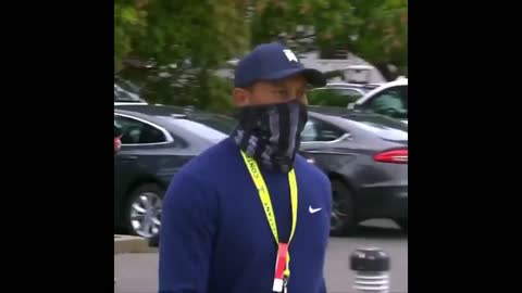 Tiger Woods Wears Blue Lives Matter Mask To PGA Championship