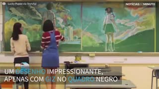 Estudantes fazem incrível desenho em quadro negro