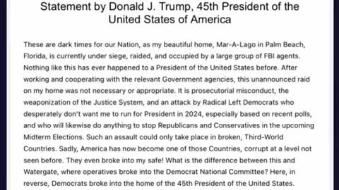 Trumps Statement Regarding The Raid.