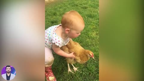 Funny and Cute Baby Moment 1001 Funny Baby Reaction When Play with Chicken | Funny Videos