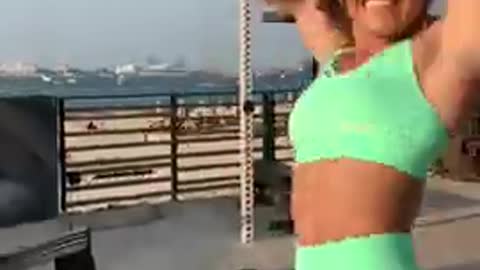 Cute girl outdoor exercise video