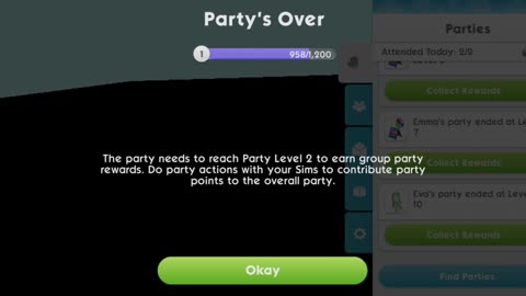 The Sims Mobile - Party's over no job too slow Party level & nice job Party level rewards