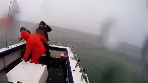 Lightning Almost Strikes Fishermen as They Fish in the Rain