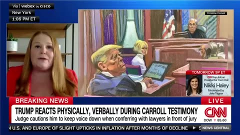 Trump's physical and verbal reaction to E. Jean Carroll's testimony in court