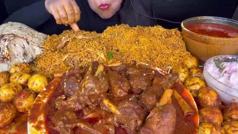 ASMR EATING SPICY CHICKEN BIRIYANI AND SPICY MUTTON CURRY AND EGG CURRY