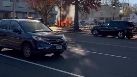 Burning Tesla car after a minor crash