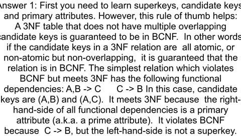 Finding a relation in 3NF but not in BCNF