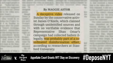 UPDATE: New York Times Motion for Stay GRANTED in Project Veritas Defamation Lawsuit.