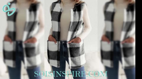 Sherpa Plaid Open Front Vest Coat