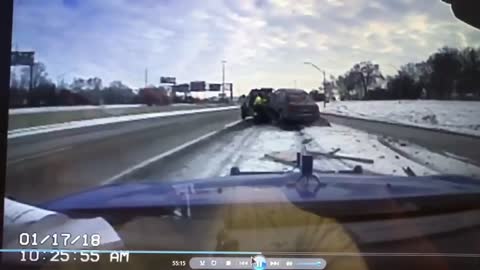 Tow truck driver narrowly avoids being hit by out-of-control vehicle