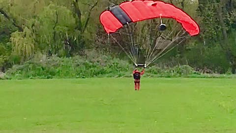 Parachutist comes in hot, landing at Hamilton Airport