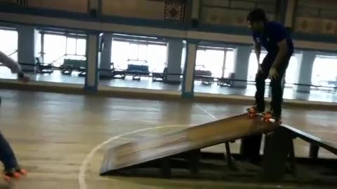 Wooden ramps rollerskate fail