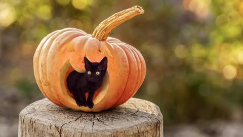 funny cat love pumpkins like mother