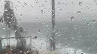Spud barge in storm