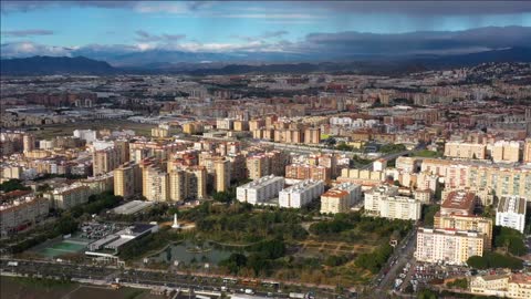 huelin park malaga spain aerial view sunny day residential buildings appartments