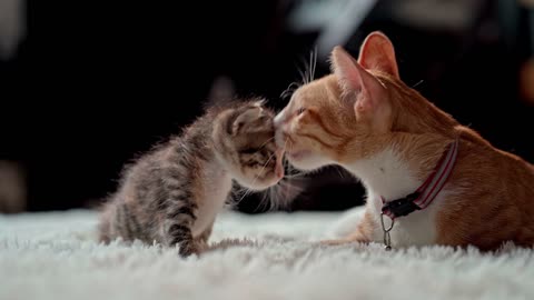 Cutes Babay cat playing wiht lovely Mother