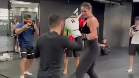 Merab Dvalishvili sparring with kickboxer Katarina Kavaleva
