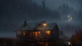 Light Rain On Log Cabin In The Mountain ASMR [4K]