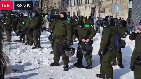 Freedom Convoy: Peaceful Canadians against Trudeau's heavily equipped brownshirts. Good vs. Evil (video from 02/18/2022)