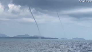 Twin Waterspouts Touchdown in Thailand