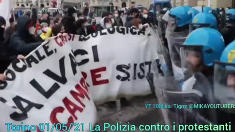 1° MAGGIO 2021, TORINO, ITALIA - SCONTRI TRA MANIFESTANTI E FORZE DI POLIZIA