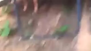 Teen Jumps From Swing Set To Trampoline And Rips Through It