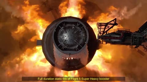 Full duration static fire of Flight 5 Super Heavy booster for Starship Flight 5