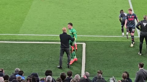 UNHAPPY GOALKEEPER EDERSON KICKS THE CHAIR AFTER BEING SUBBED