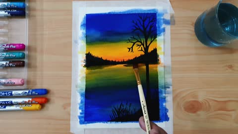 How to draw Beautiful Scenery Using Brush Pens 😍