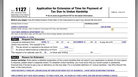 Extension of Time to Pay Taxes? IRS Form 1127