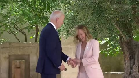 Creepy Joe Biden Awkwardly Salutes PM Meloni and Kisses Her Hair