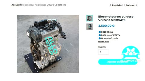 ALLOMOTEUR.COM - Bloc moteur nu culasse VOLVO 1.5 B3154T9