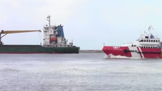 Oil tanker sailing at Songkhla Port in Thailand