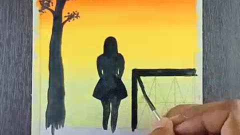 Night scenery with a girl painting #short #painting #youtubeshort #shorts.mp4