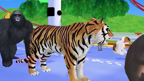 Paint_Animals , Gorilla, Cow Tiger 🐯, Bear Fountain, Crossing, Animation Cartoon Video 2023