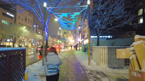 Beautiful street in snowy night.#6