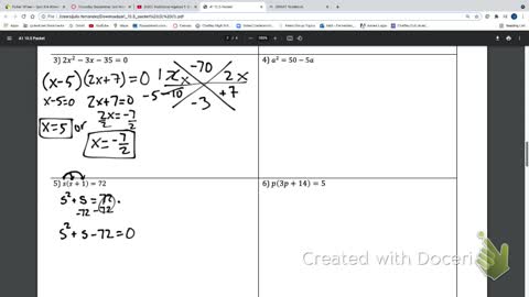IM2 Alg1 trad 10.5 Solve quadratics by Factoring